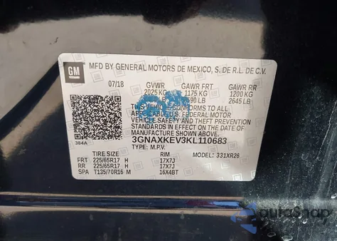 2019 Chevrolet Equinox Lt from USA, damaged, VIN 3GNAXKEV3KL110683